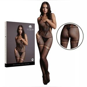 🦋B2G1🦋LE DÉSIR Black Fishnet High Neck Crotchless Bodystocking | ONE SIZE |